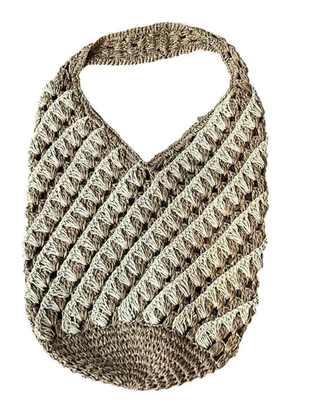 Beige Straw Beach Bag Double Handles Shoulder Woven Tote Primark Striped NWT